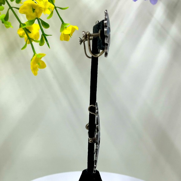 925 Sterling Silver and Abalone Shell Vintage Screwback Earring and Brooch Set - Picture 5 of 8